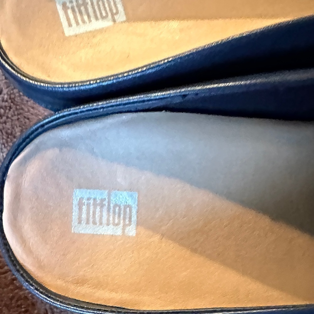 Fitflop Pilar Leather Platform Navy Mules with Buckle - Picture 2 of 12
